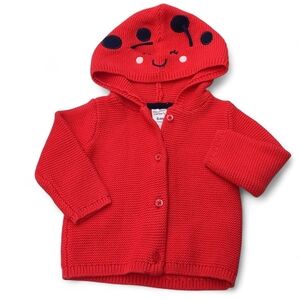 Carter's Red Baby Cardigan with Ladybug Hood (6m) and Matching Hat (3-9m)
